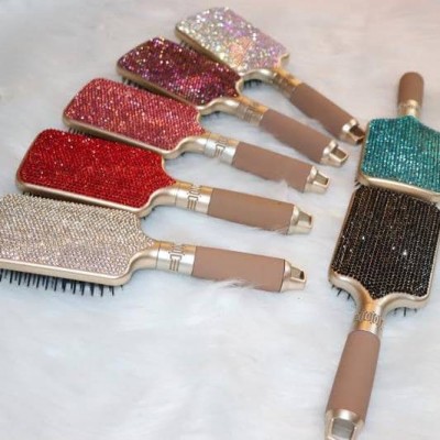 Fancy bling rhinestone comb plastic glitter detangling brush straightener hair tools for girls women