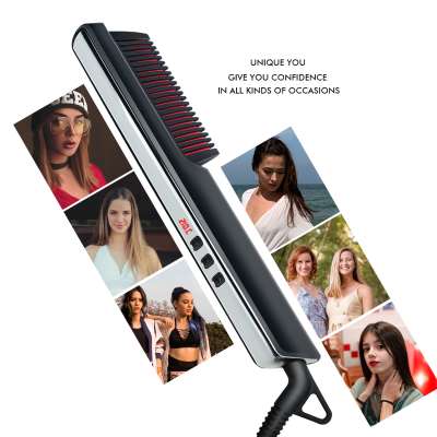 Practical USB digital beard comb and brush nano titanium hair straightener