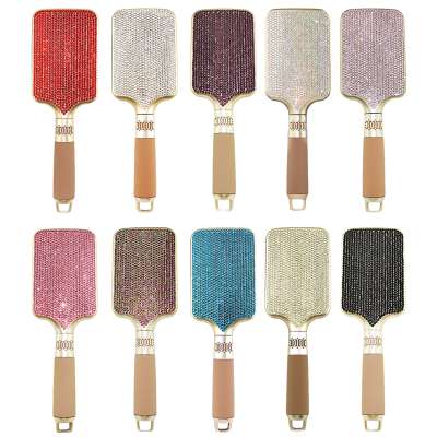 Sparkly comb bling brush wide plastic brushes wooden handle girls personality hair care production